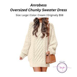 🌟 Anrabess Women's Oversized Cable Knit Dress - Like New, Size Large! 💖